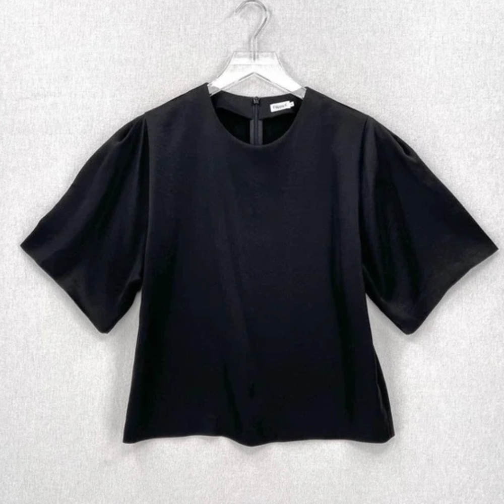 FILIPPA K Short Sleeve Satin Top Womens Small Black Round Neck Minimalist